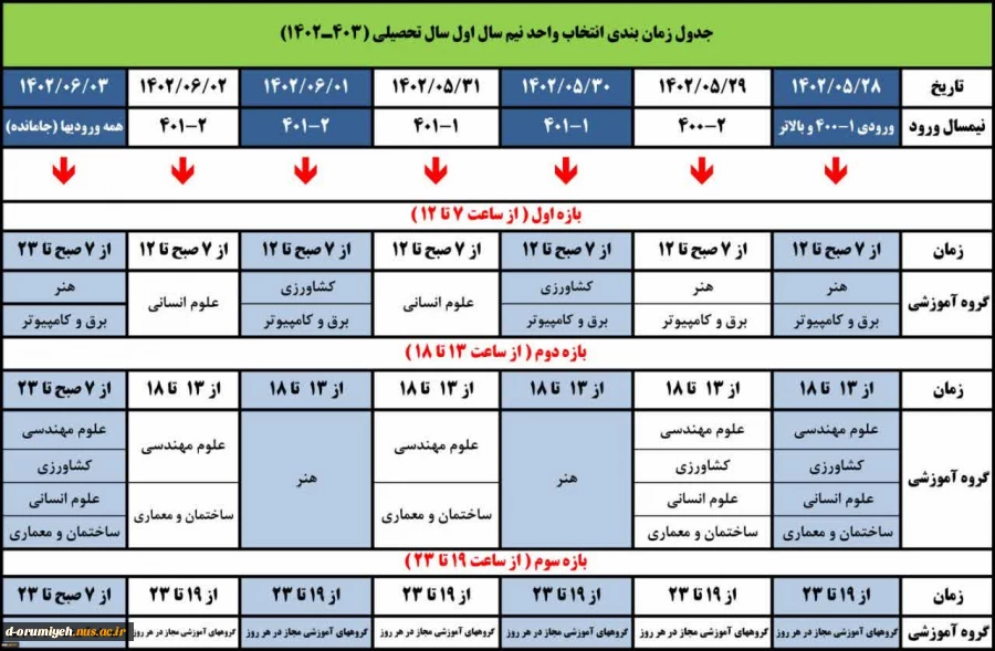جدول زمانبدی انتخاب واحد 021 4